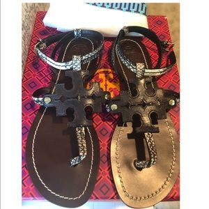 Tory Burch Chandler flat. 7 Black/ivory snake skin